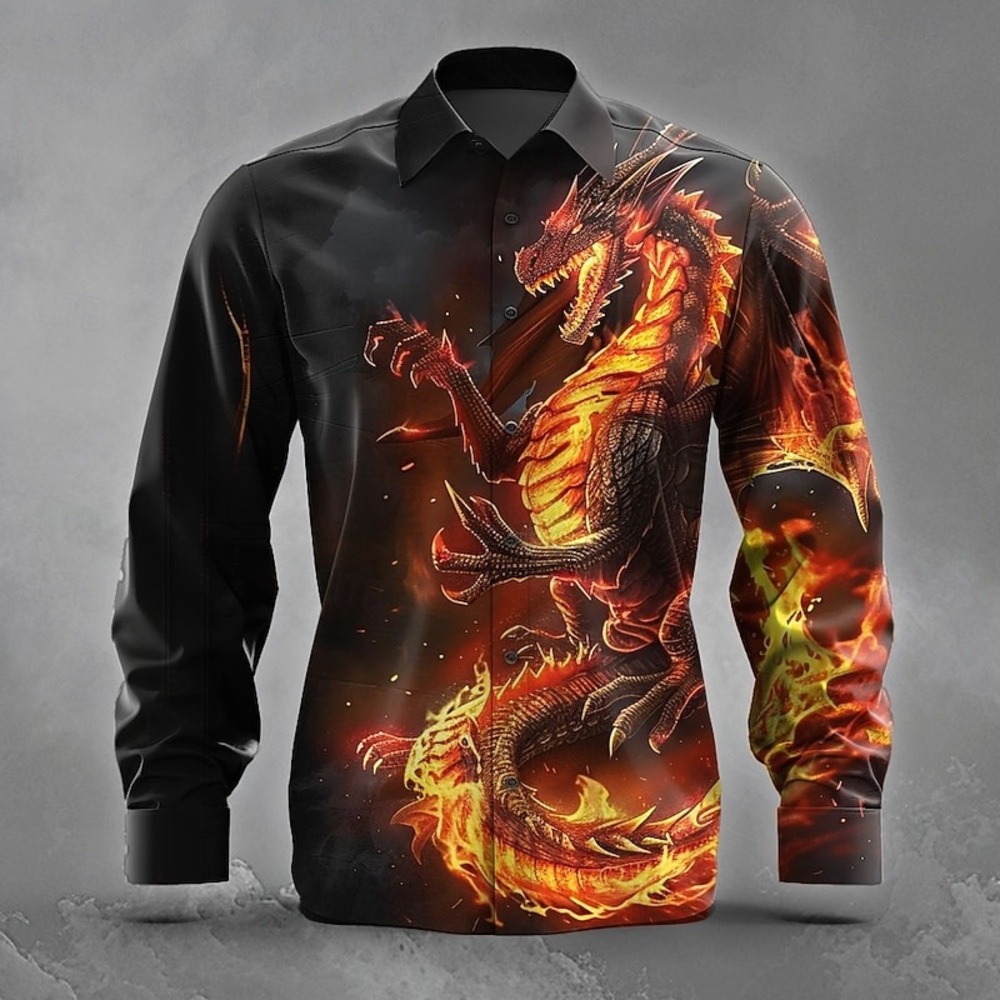 NWT Dragon Print‎ Button Down L R55